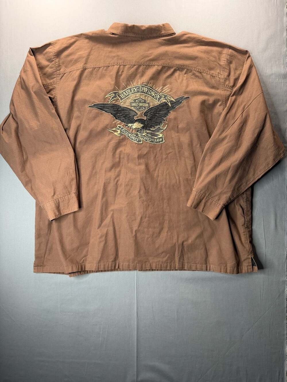 Harley-Davidson Long Sleeve Button-Up Shirt Size 5XL Brown Ripstop Embroidered